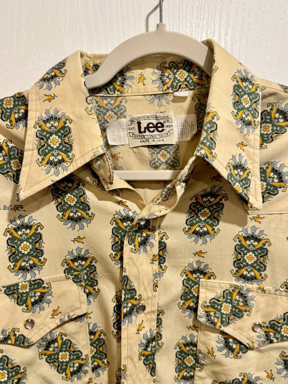 Vintage 70s Lee Authentic Western Medallion Print Shirt Men's Large